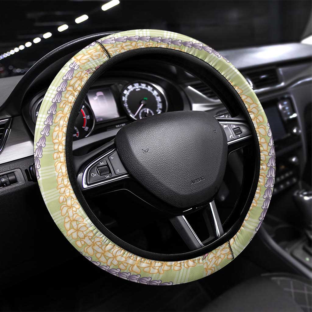 Green Palaka Hawaii Leis Steering Wheel Cover Hawaiian-plaid Elegant Tropical Vibes - Polynesian Pride