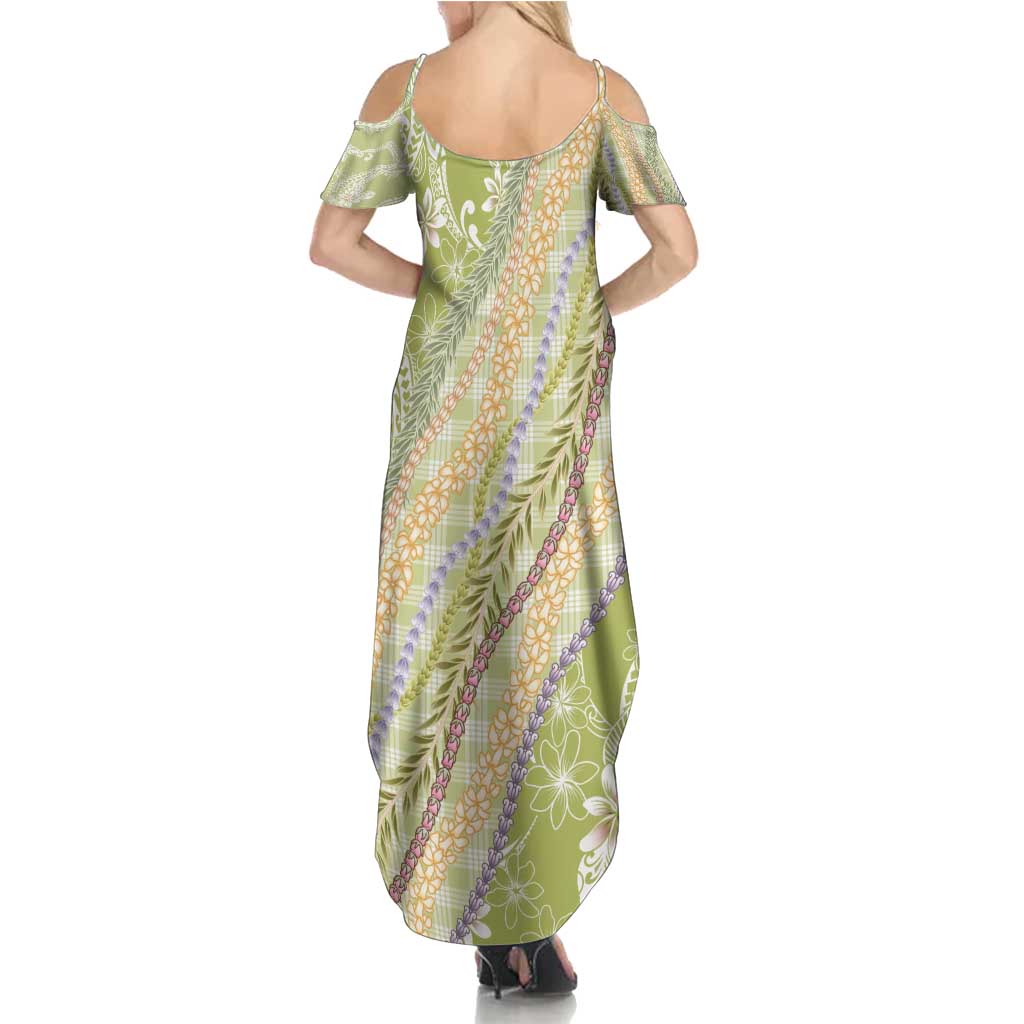 Green Palaka Hawaii Leis Summer Maxi Dress Hawaiian-plaid Elegant Tropical Vibes - Polynesian Pride