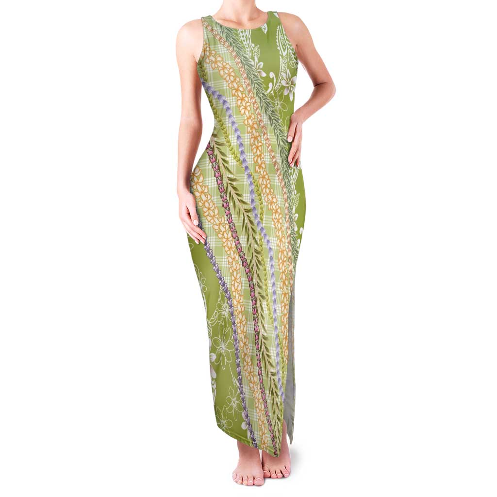 Green Palaka Hawaii Leis Tank Maxi Dress Hawaiian-plaid Elegant Tropical Vibes - Polynesian Pride