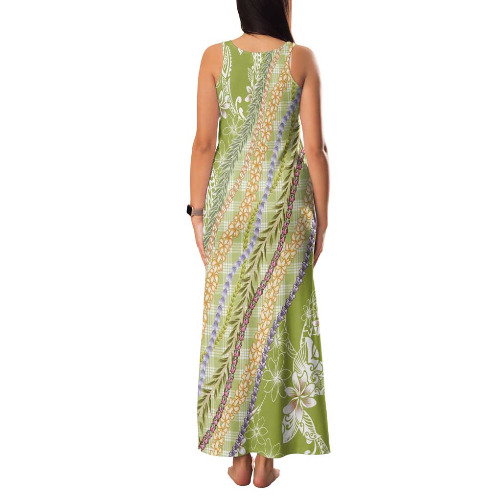 Green Palaka Hawaii Leis Tank Maxi Dress Hawaiian-plaid Elegant Tropical Vibes - Polynesian Pride