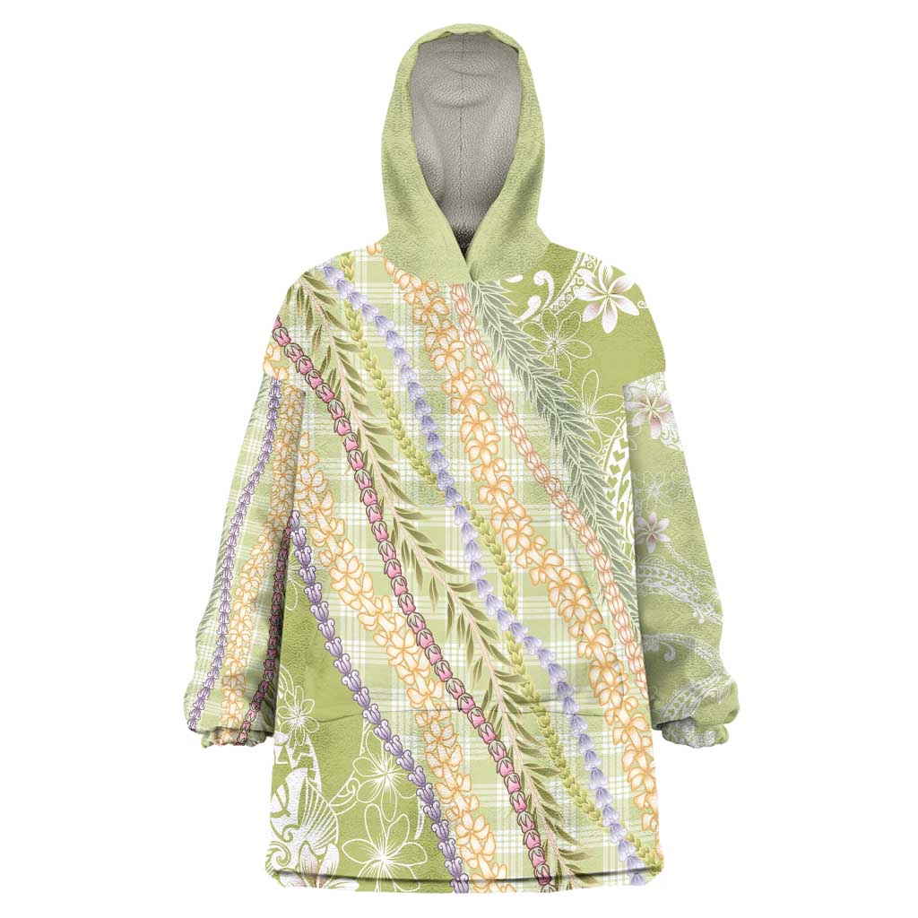 Green Palaka Hawaii Leis Wearable Blanket Hoodie Hawaiian-plaid Elegant Tropical Vibes LT14 One Size Green - Polynesian Pride