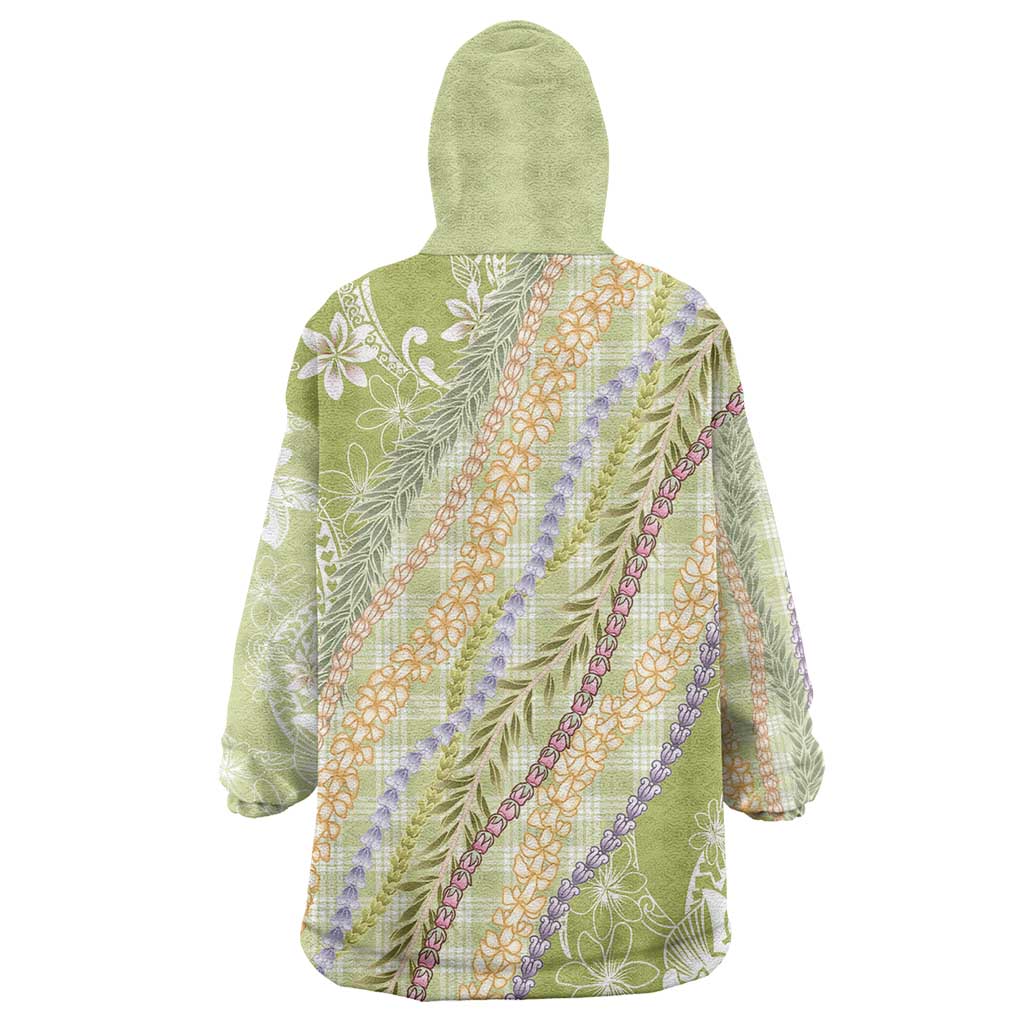 Green Palaka Hawaii Leis Wearable Blanket Hoodie Hawaiian-plaid Elegant Tropical Vibes LT14 - Polynesian Pride