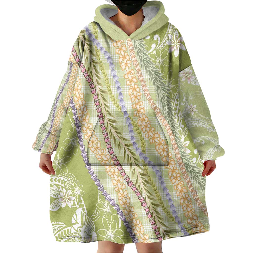 Green Palaka Hawaii Leis Wearable Blanket Hoodie Hawaiian-plaid Elegant Tropical Vibes LT14 - Polynesian Pride