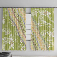 Green Palaka Hawaii Leis Window Curtain Hawaiian-plaid Elegant Tropical Vibes - Polynesian Pride