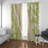 Green Palaka Hawaii Leis Window Curtain Hawaiian-plaid Elegant Tropical Vibes - Polynesian Pride