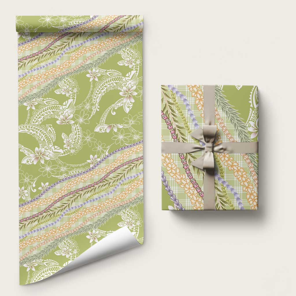 Green Palaka Hawaii Leis Wrapping Paper Hawaiian-plaid Elegant Tropical Vibes LT14 58" × 23" Green - Polynesian Pride