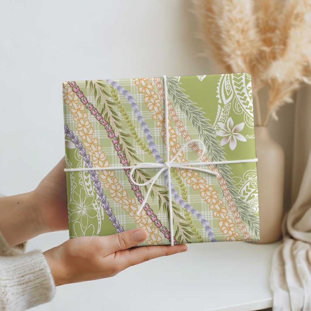 Green Palaka Hawaii Leis Wrapping Paper Hawaiian-plaid Elegant Tropical Vibes LT14 - Polynesian Pride