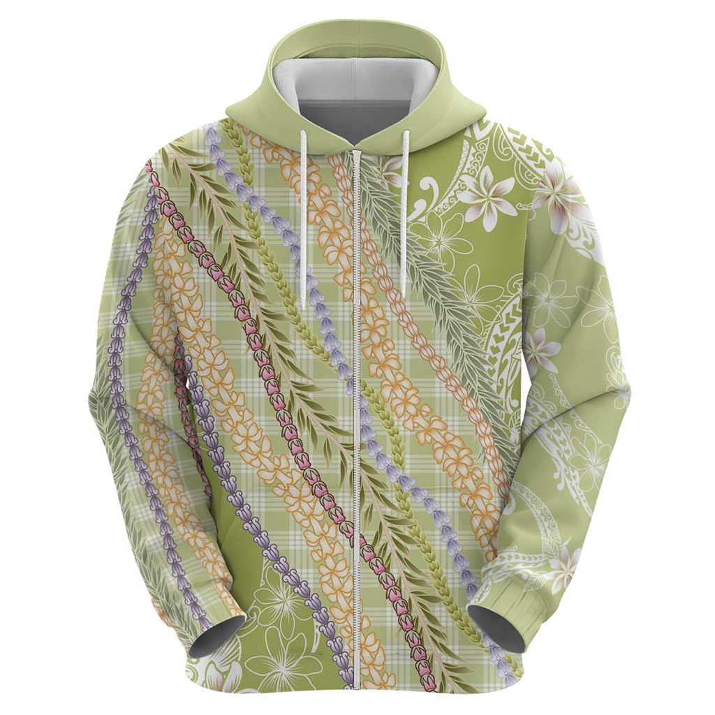 Green Palaka Hawaii Leis Zip Hoodie Hawaiian-plaid Elegant Tropical Vibes - Polynesian Pride