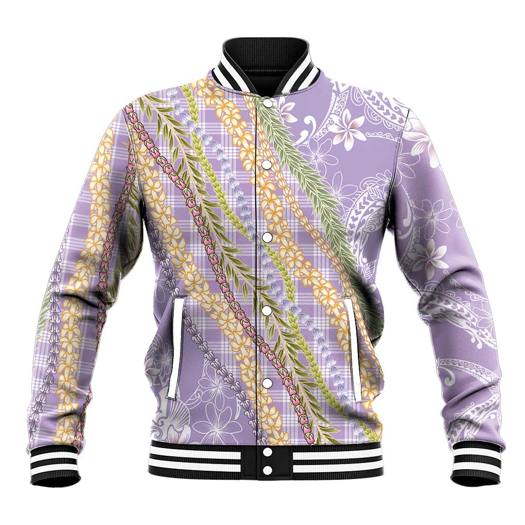 Purple Palaka Hawaii Leis Baseball Jacket Hawaiian-plaid Elegant Tropical Vibes LT14 Unisex Purple - Polynesian Pride