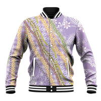 Purple Palaka Hawaii Leis Baseball Jacket Hawaiian-plaid Elegant Tropical Vibes LT14 Unisex Purple - Polynesian Pride