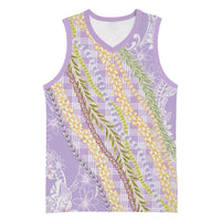 Purple Palaka Hawaii Leis Basketball Jersey Hawaiian-plaid Elegant Tropical Vibes LT14 Unisex Purple - Polynesian Pride