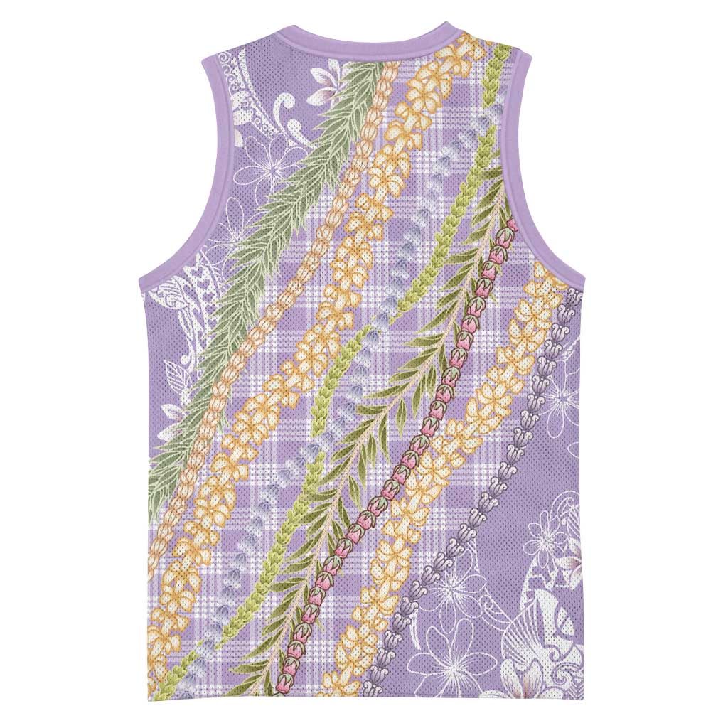 Purple Palaka Hawaii Leis Basketball Jersey Hawaiian-plaid Elegant Tropical Vibes LT14 - Polynesian Pride