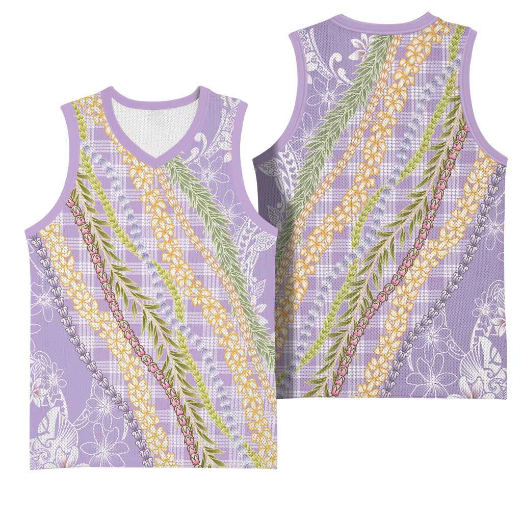 Purple Palaka Hawaii Leis Basketball Jersey Hawaiian-plaid Elegant Tropical Vibes LT14 - Polynesian Pride
