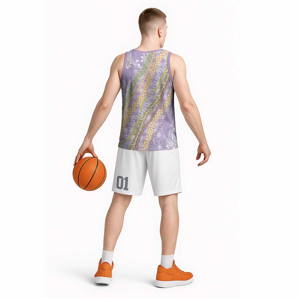 Purple Palaka Hawaii Leis Basketball Jersey Hawaiian-plaid Elegant Tropical Vibes LT14 - Polynesian Pride