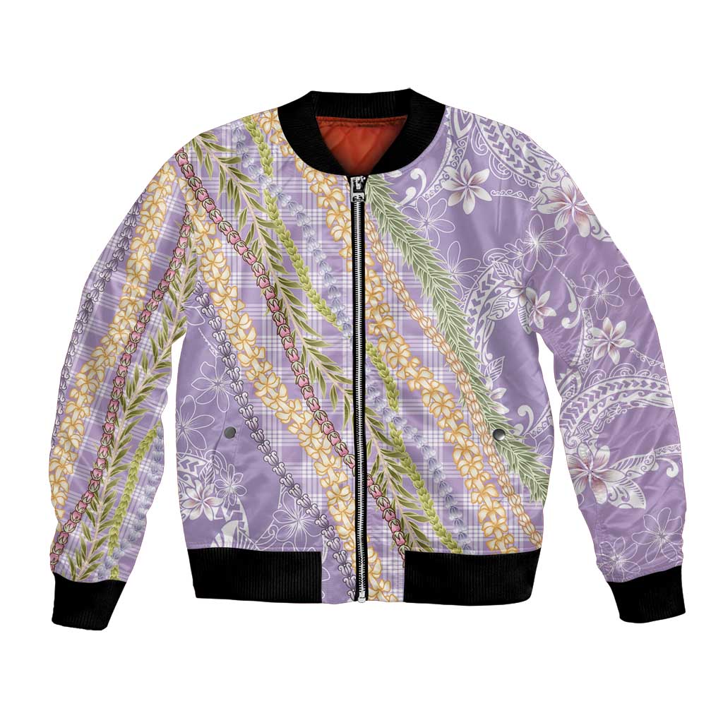Purple Palaka Hawaii Leis Bomber Jacket Hawaiian-plaid Elegant Tropical Vibes LT14 Unisex Purple - Polynesian Pride
