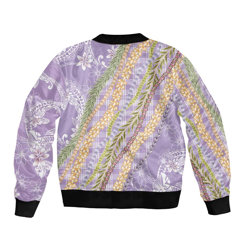 Purple Palaka Hawaii Leis Bomber Jacket Hawaiian-plaid Elegant Tropical Vibes LT14 - Polynesian Pride