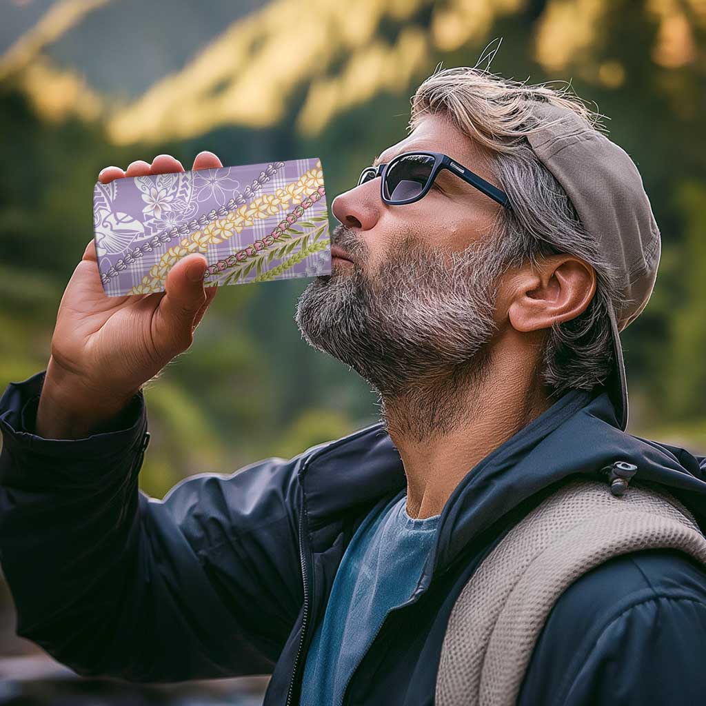 Purple Palaka Hawaii Leis 4 in 1 Can Cooler Tumbler Hawaiian-plaid Elegant Tropical Vibes - Polynesian Pride