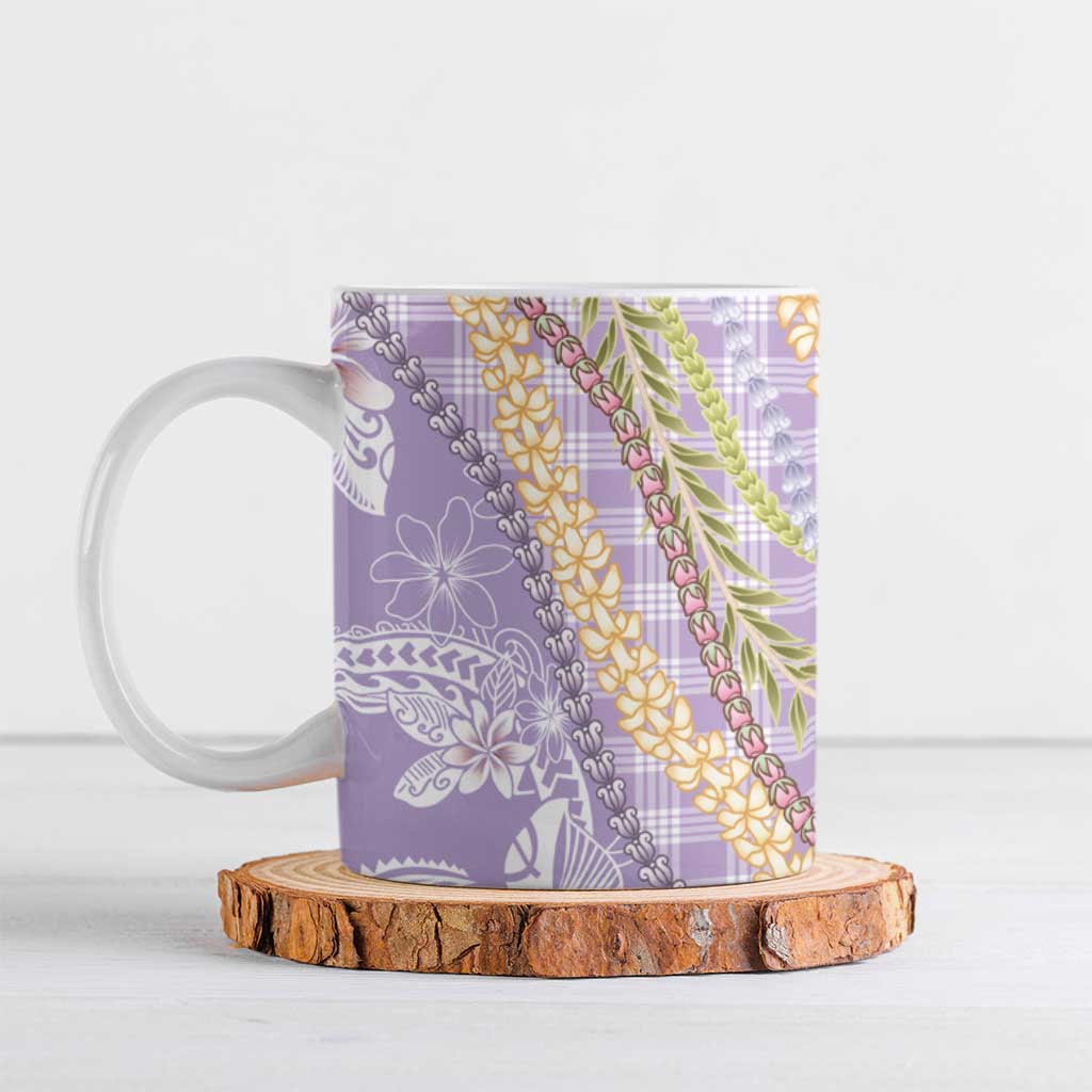 Purple Palaka Hawaii Leis Ceramic Mug Hawaiian-plaid Elegant Tropical Vibes - Polynesian Pride