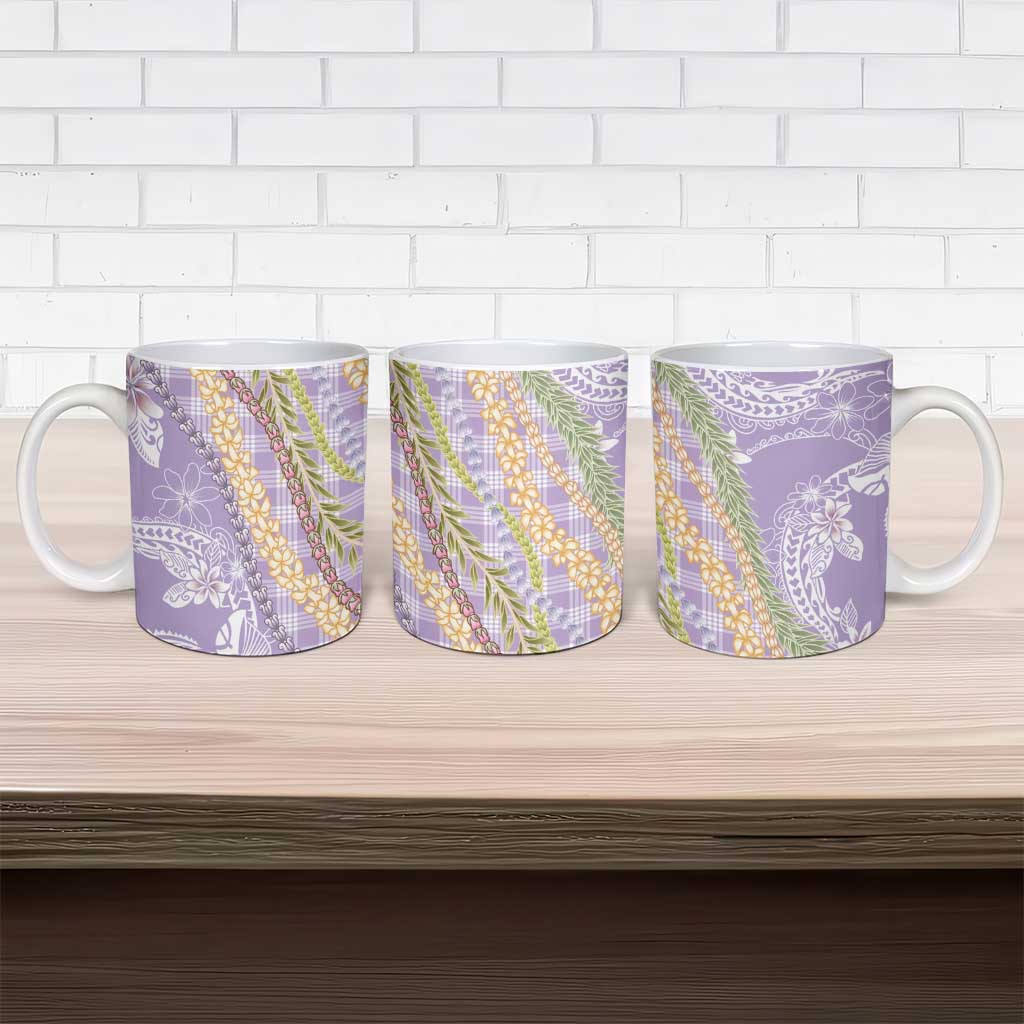 Purple Palaka Hawaii Leis Ceramic Mug Hawaiian-plaid Elegant Tropical Vibes - Polynesian Pride