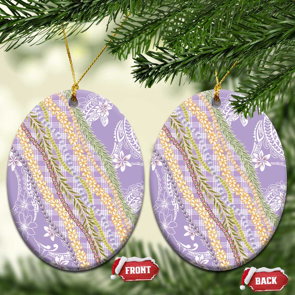 Purple Palaka Hawaii Leis Ceramic Ornament Hawaiian-plaid Elegant Tropical Vibes LT14 Oval Purple - Polynesian Pride