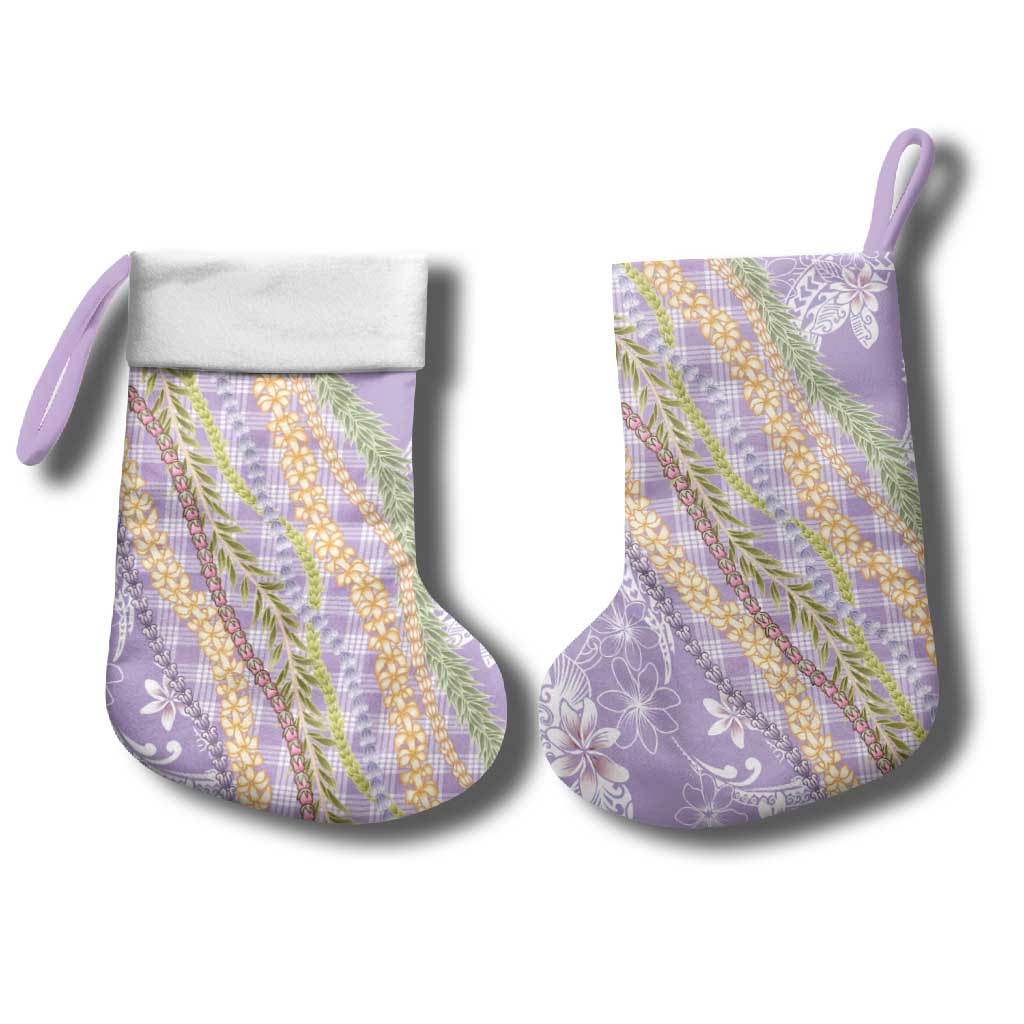 Purple Palaka Hawaii Leis Christmas Stocking Hawaiian-plaid Elegant Tropical Vibes - Polynesian Pride