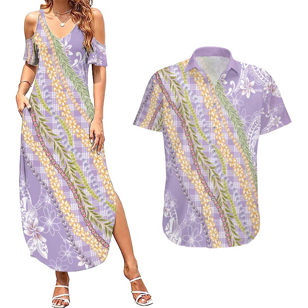 Purple Palaka Hawaii Leis Couples Matching Summer Maxi Dress and Hawaiian Shirt Hawaiian-plaid Elegant Tropical Vibes - Polynesian Pride