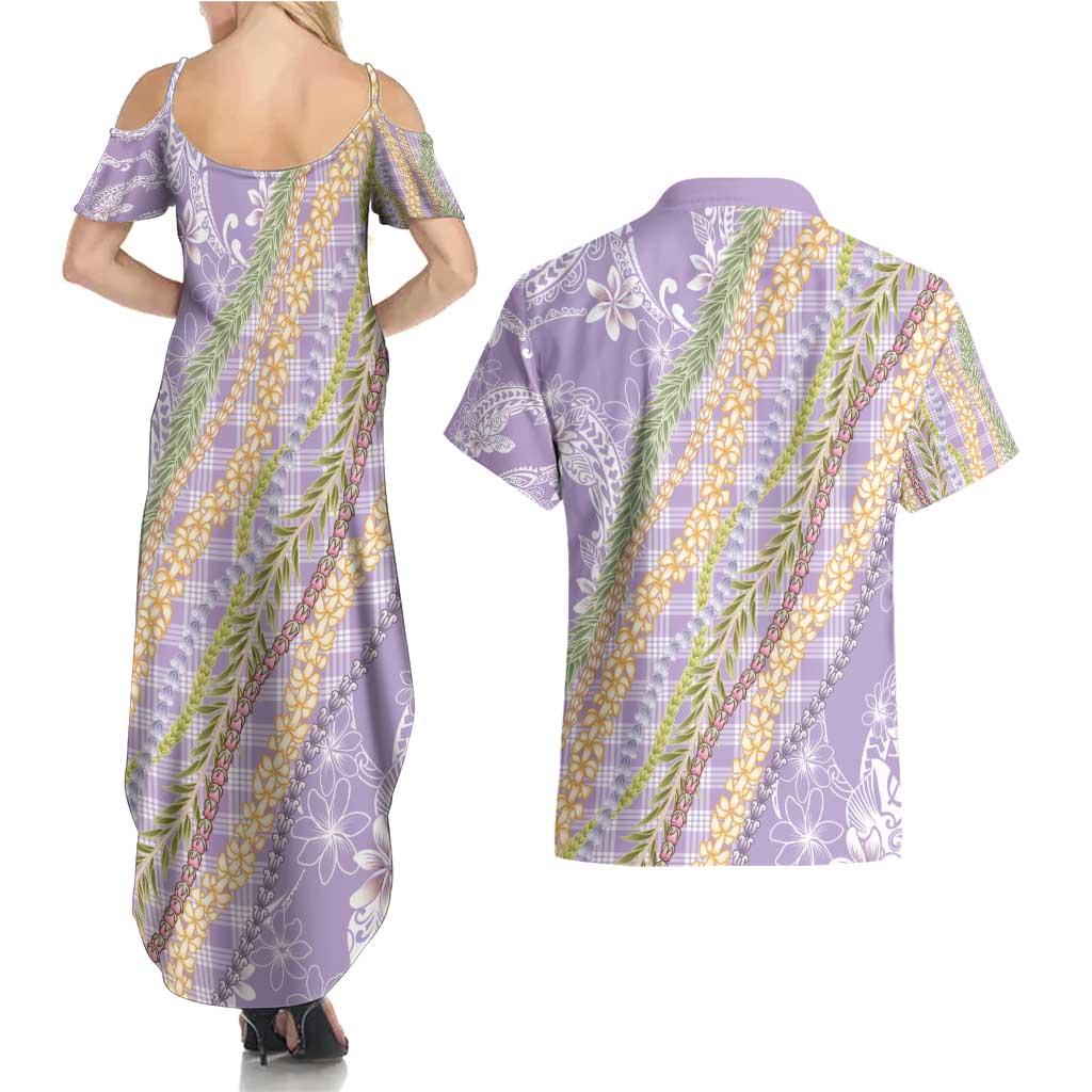Purple Palaka Hawaii Leis Couples Matching Summer Maxi Dress and Hawaiian Shirt Hawaiian-plaid Elegant Tropical Vibes - Polynesian Pride