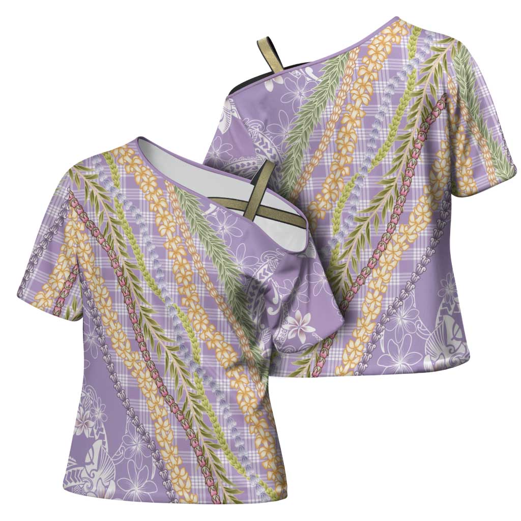 Purple Palaka Hawaii Leis Cross Shoulder Shirt Hawaiian-plaid Elegant Tropical Vibes LT14 - Polynesian Pride