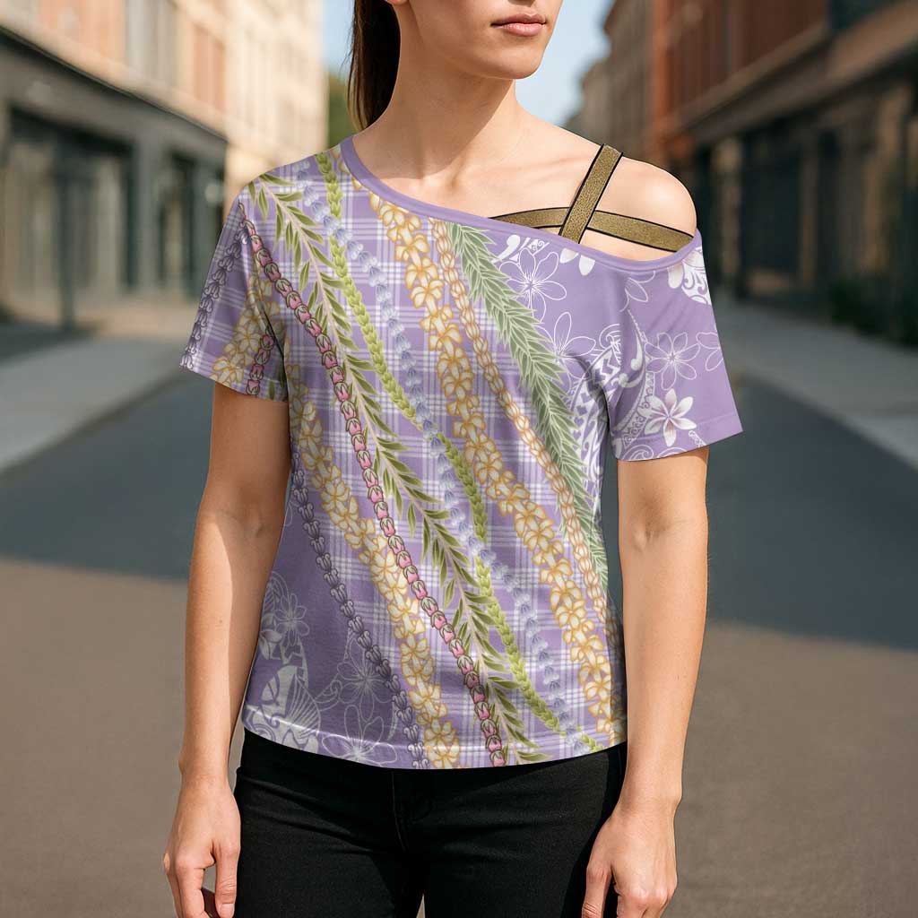 Purple Palaka Hawaii Leis Cross Shoulder Shirt Hawaiian-plaid Elegant Tropical Vibes LT14 - Polynesian Pride