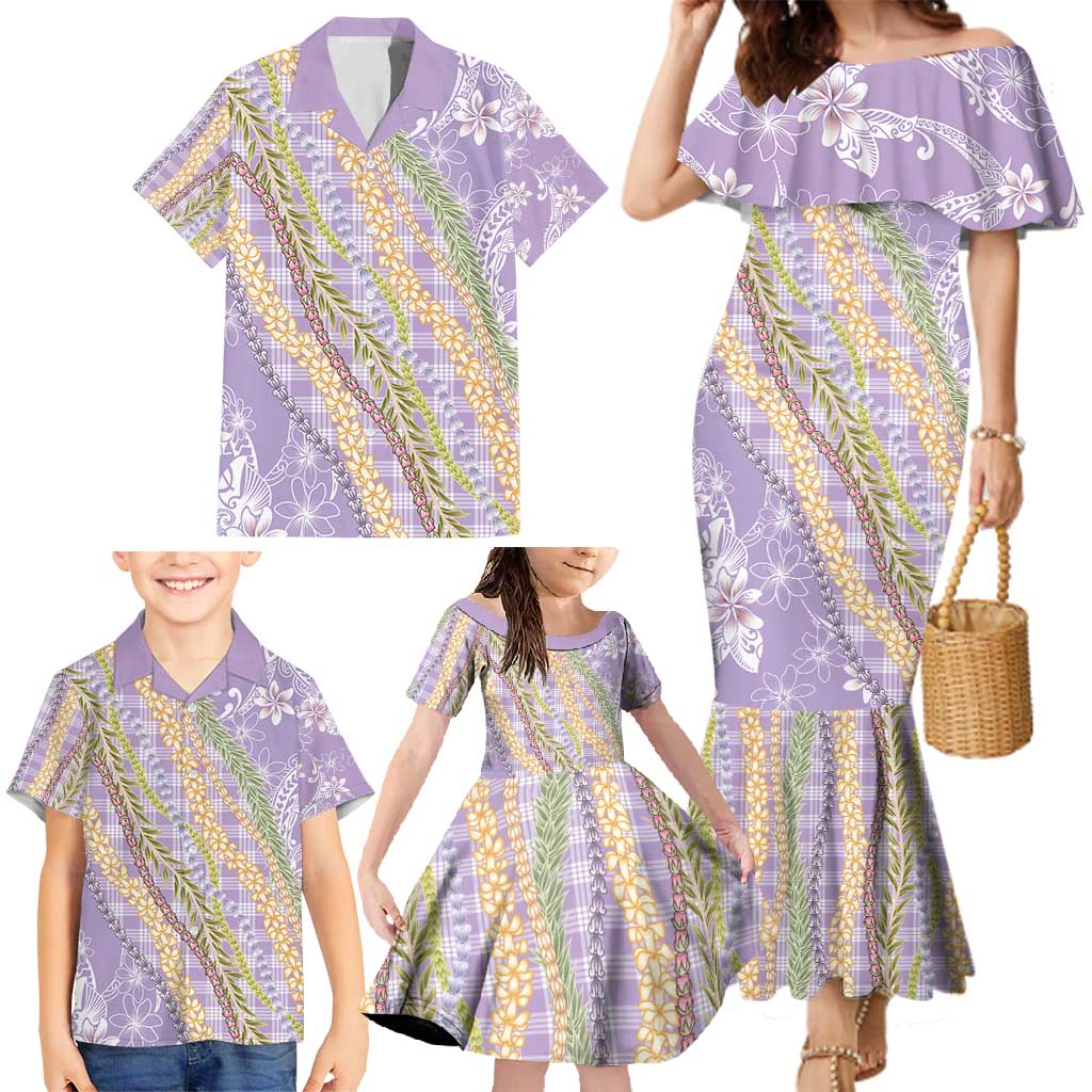 Purple Palaka Hawaii Leis Family Matching Mermaid Dress and Hawaiian Shirt Hawaiian-plaid Elegant Tropical Vibes - Polynesian Pride