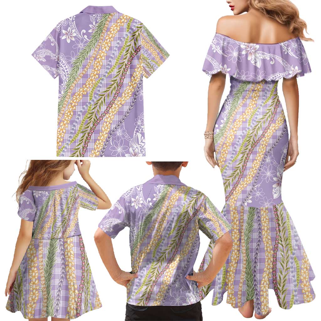 Purple Palaka Hawaii Leis Family Matching Mermaid Dress and Hawaiian Shirt Hawaiian-plaid Elegant Tropical Vibes - Polynesian Pride