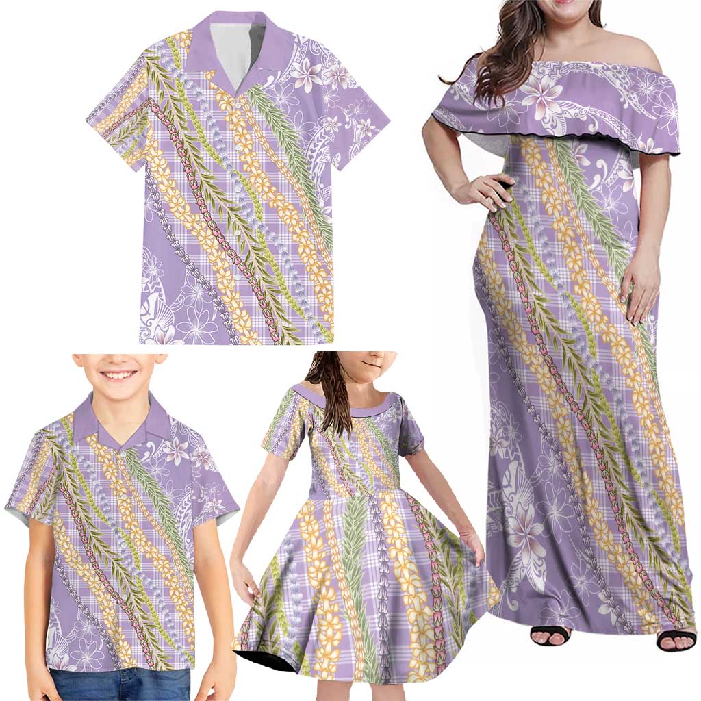 Purple Palaka Hawaii Leis Family Matching Off Shoulder Maxi Dress and Hawaiian Shirt Hawaiian-plaid Elegant Tropical Vibes - Polynesian Pride