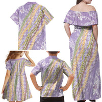 Purple Palaka Hawaii Leis Family Matching Off Shoulder Maxi Dress and Hawaiian Shirt Hawaiian-plaid Elegant Tropical Vibes - Polynesian Pride