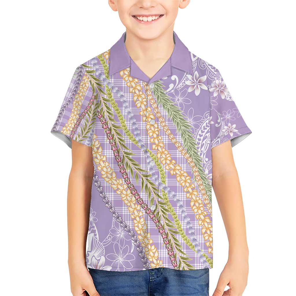 Purple Palaka Hawaii Leis Family Matching Short Sleeve Bodycon Dress and Hawaiian Shirt Hawaiian-plaid Elegant Tropical Vibes - Polynesian Pride
