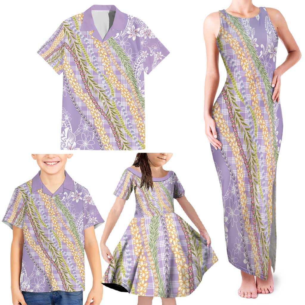 Purple Palaka Hawaii Leis Family Matching Tank Maxi Dress and Hawaiian Shirt Hawaiian-plaid Elegant Tropical Vibes - Polynesian Pride