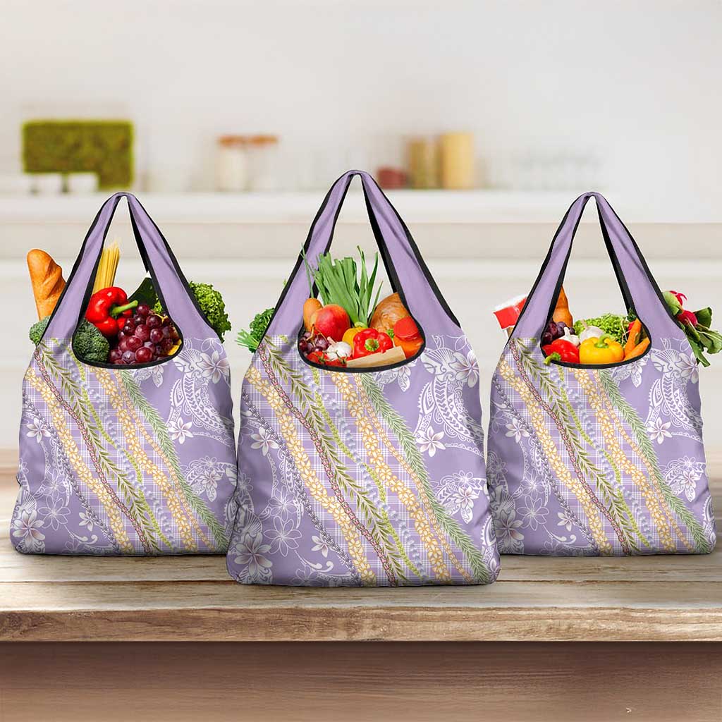 Purple Palaka Hawaii Leis Grocery Bag Hawaiian-plaid Elegant Tropical Vibes LT14 3-pack One Size Purple - Polynesian Pride
