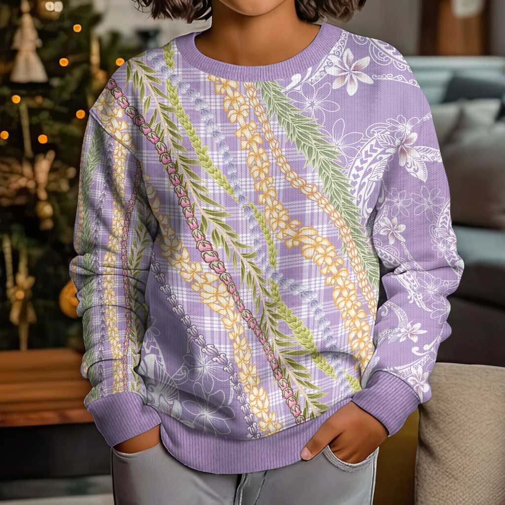 Purple Palaka Hawaii Leis Kid Ugly Christmas Sweater Hawaiian-plaid Elegant Tropical Vibes LT14 - Polynesian Pride