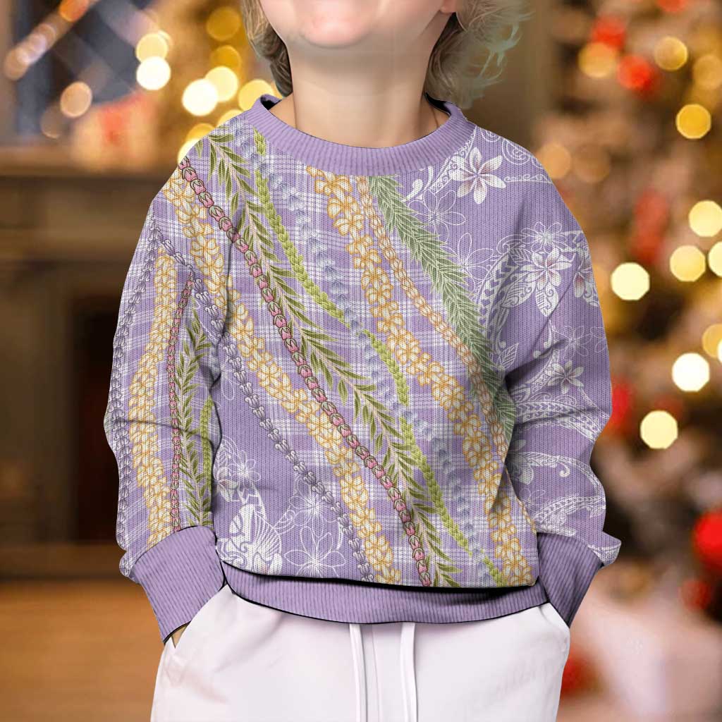 Purple Palaka Hawaii Leis Kid Ugly Christmas Sweater Hawaiian-plaid Elegant Tropical Vibes LT14 - Polynesian Pride