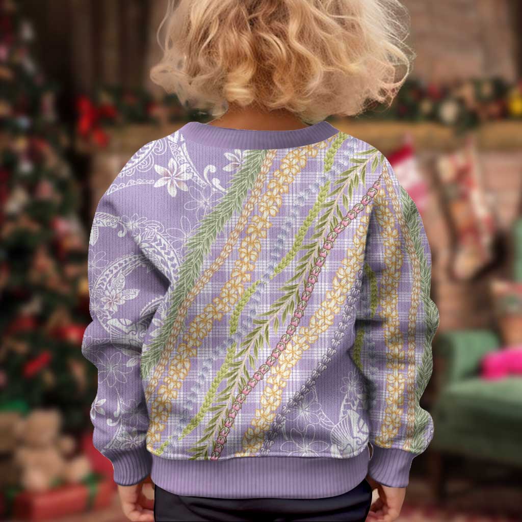 Purple Palaka Hawaii Leis Kid Ugly Christmas Sweater Hawaiian-plaid Elegant Tropical Vibes LT14 - Polynesian Pride