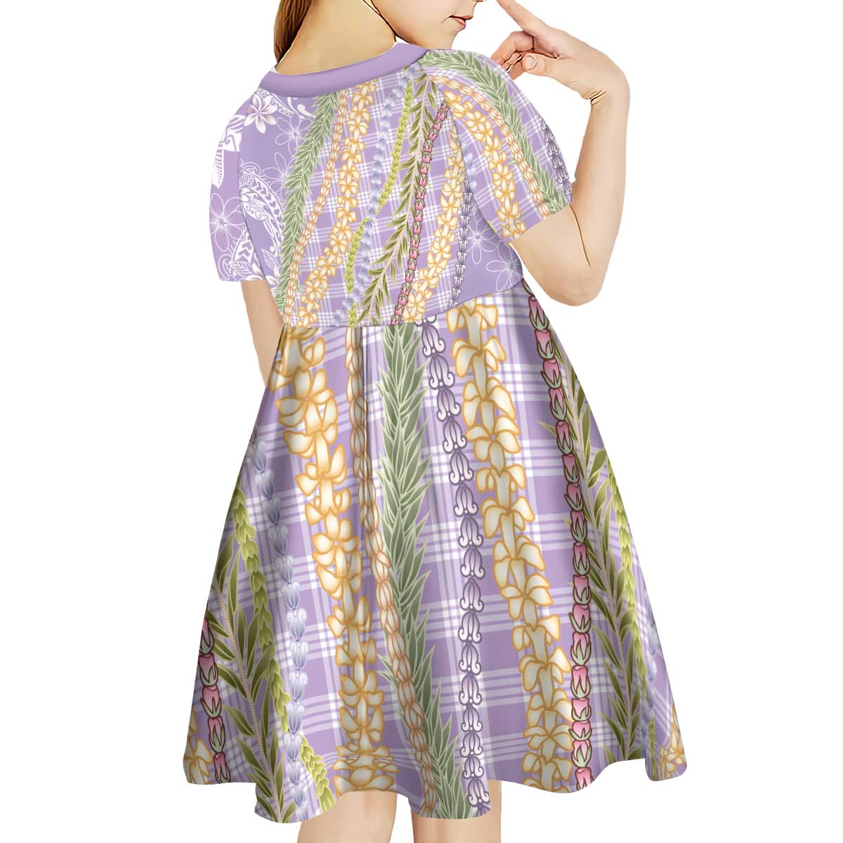 Purple Palaka Hawaii Leis Kid Short Sleeve Dress Hawaiian-plaid Elegant Tropical Vibes - Polynesian Pride