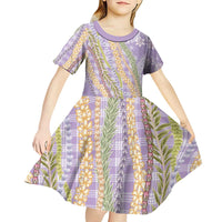 Purple Palaka Hawaii Leis Kid Short Sleeve Dress Hawaiian-plaid Elegant Tropical Vibes - Polynesian Pride