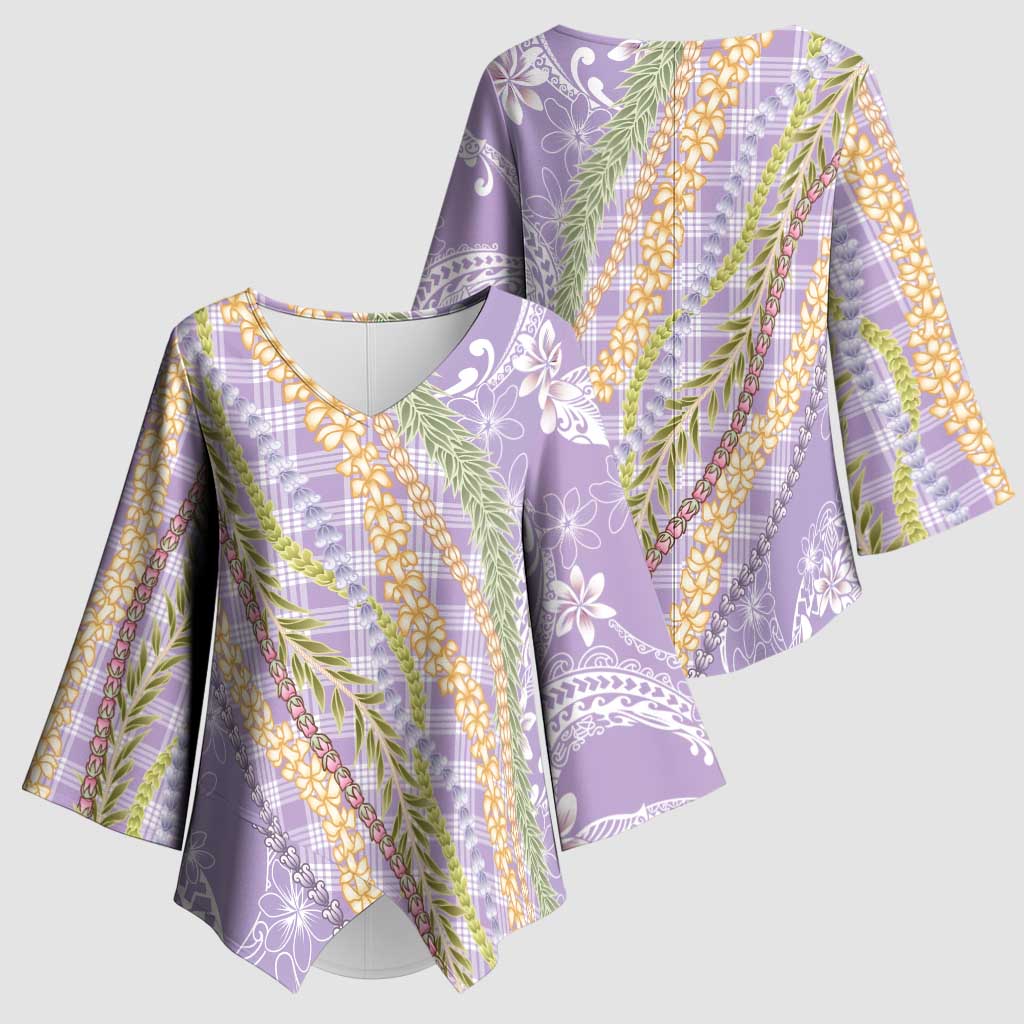 Purple Palaka Hawaii Leis Kimono Sleeve Blouse Hawaiian-plaid Elegant Tropical Vibes - Polynesian Pride