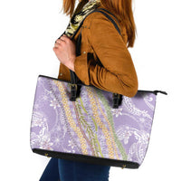 Purple Palaka Hawaii Leis Leather Tote Bag Hawaiian-plaid Elegant Tropical Vibes LT14 Purple - Polynesian Pride