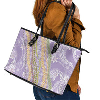 Purple Palaka Hawaii Leis Leather Tote Bag Hawaiian-plaid Elegant Tropical Vibes LT14 - Polynesian Pride