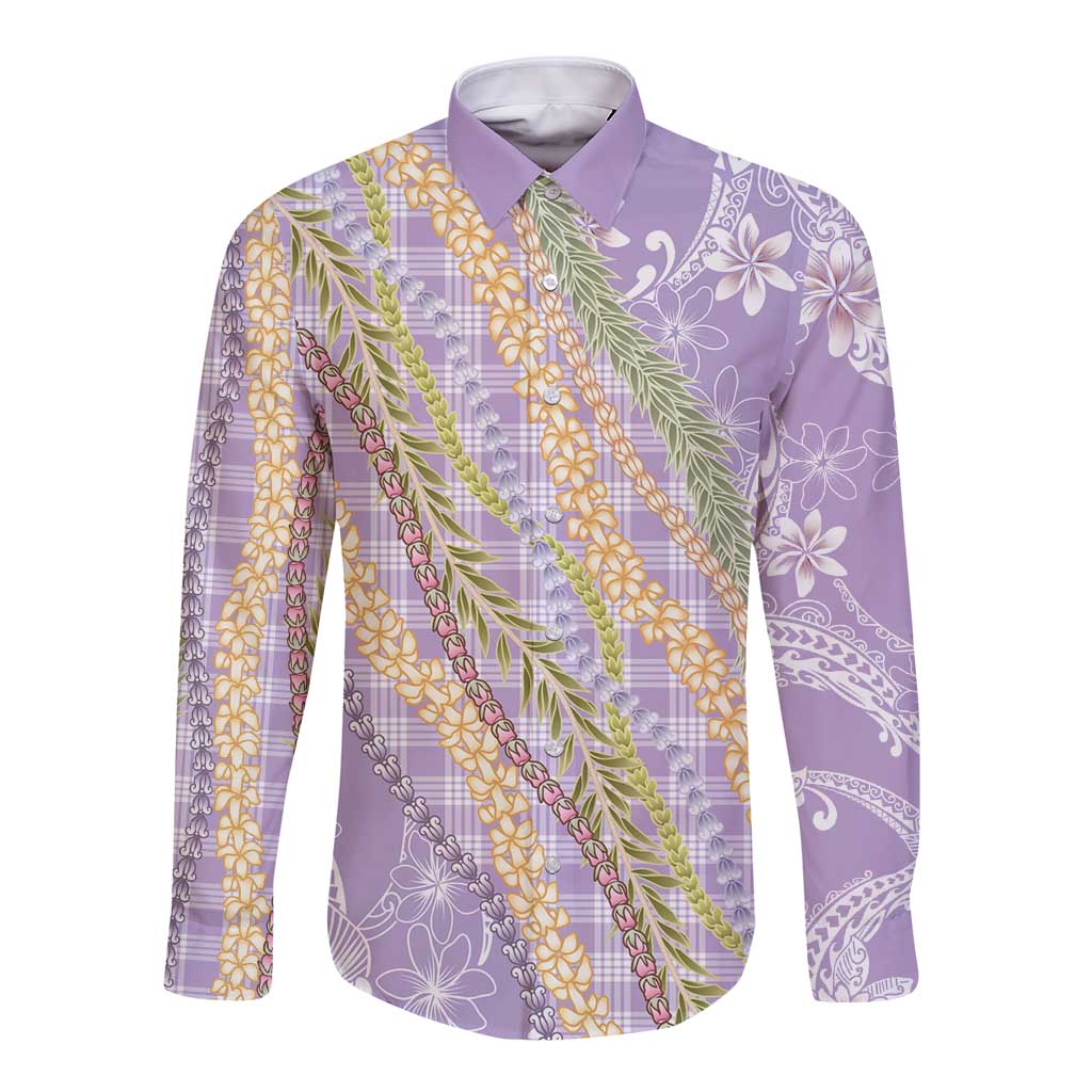 Purple Palaka Hawaii Leis Long Sleeve Button Shirt Hawaiian-plaid Elegant Tropical Vibes LT14 Unisex Purple - Polynesian Pride