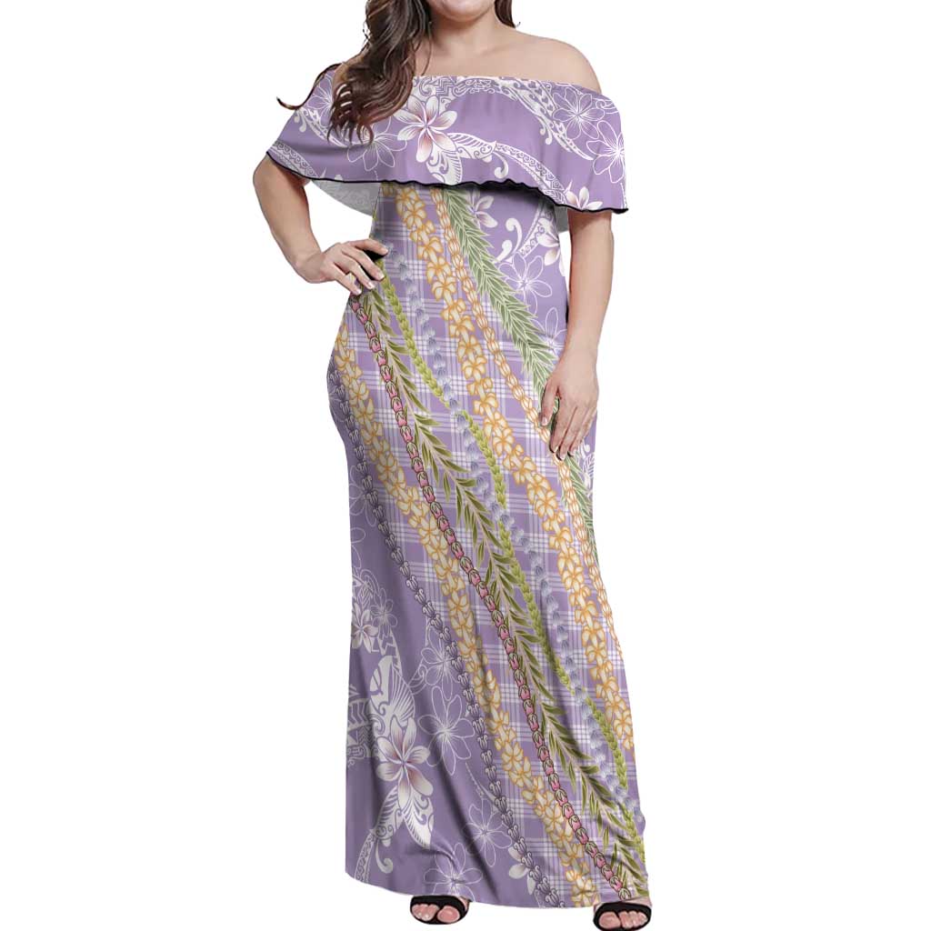 Purple Palaka Hawaii Leis Off Shoulder Maxi Dress Hawaiian-plaid Elegant Tropical Vibes - Polynesian Pride