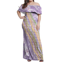 Purple Palaka Hawaii Leis Off Shoulder Maxi Dress Hawaiian-plaid Elegant Tropical Vibes - Polynesian Pride