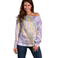 Purple Palaka Hawaii Leis Off Shoulder Sweater Hawaiian-plaid Elegant Tropical Vibes - Polynesian Pride