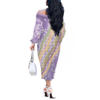 Purple Palaka Hawaii Leis Off The Shoulder Long Sleeve Dress Hawaiian-plaid Elegant Tropical Vibes - Polynesian Pride