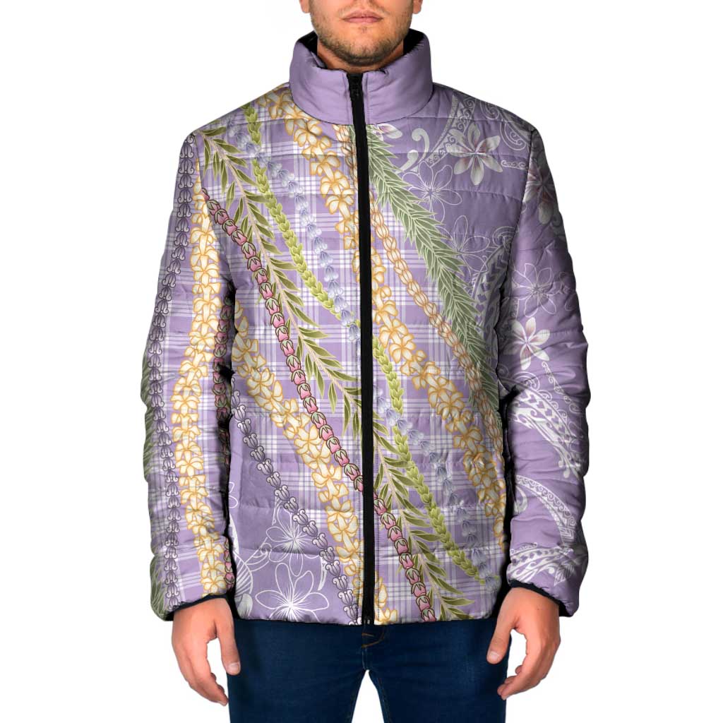 Purple Palaka Hawaii Leis Padded Jacket Hawaiian-plaid Elegant Tropical Vibes LT14 Men Purple - Polynesian Pride